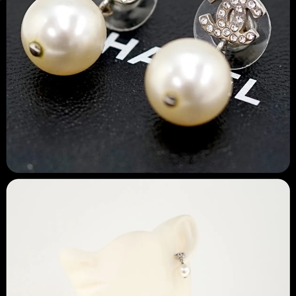 CHANEL CC Logos Rhinestone Pearl Dangle Earrings - Picture 4 of 6